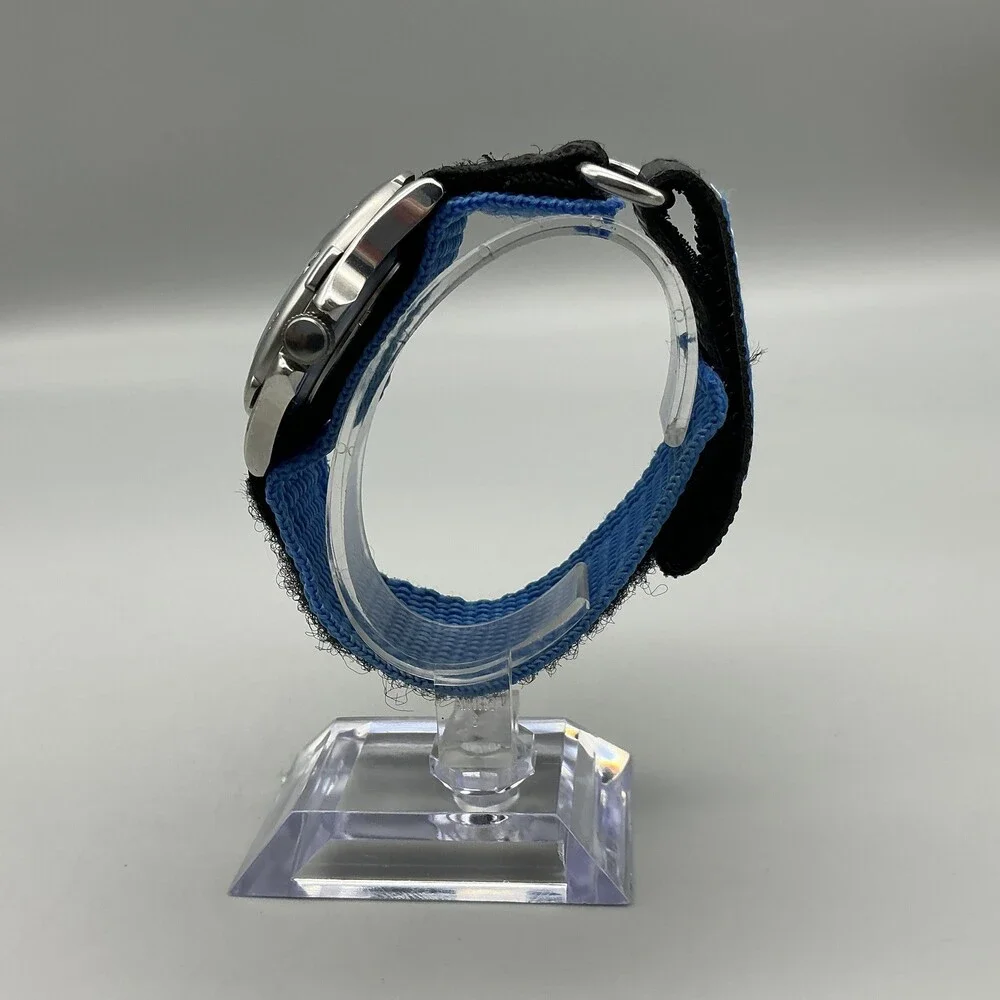 Acer Boys Watch 38mm Blue Dial Silver Tone Black Nylon Strap New Battery